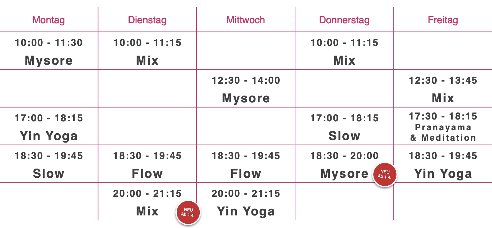 Stundenplan ab 01. Juli 2025