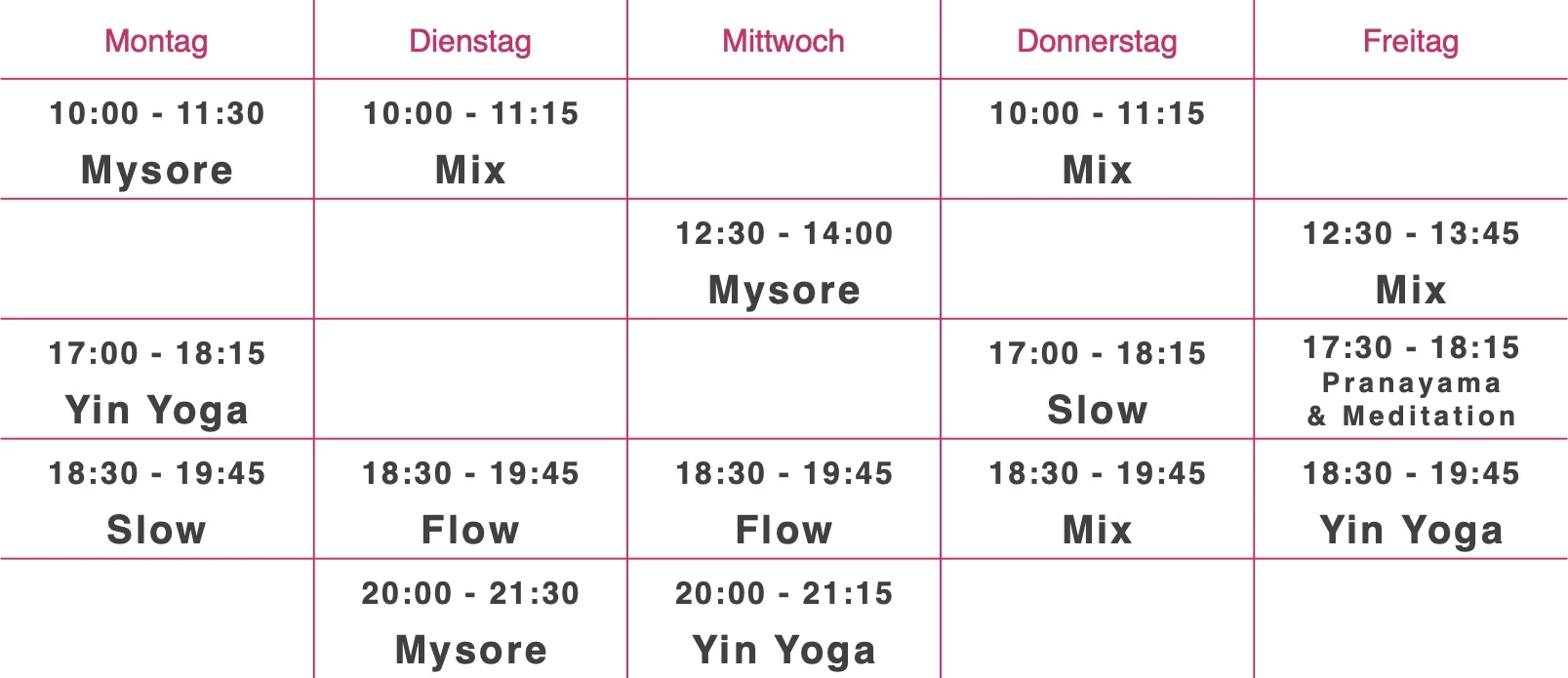 Stundenplan ab 01. Juli 2025